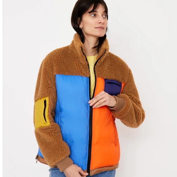 KULE “The Krispie” Colorblock Sherpa Chestnut Jacket - Picture 2 of 16